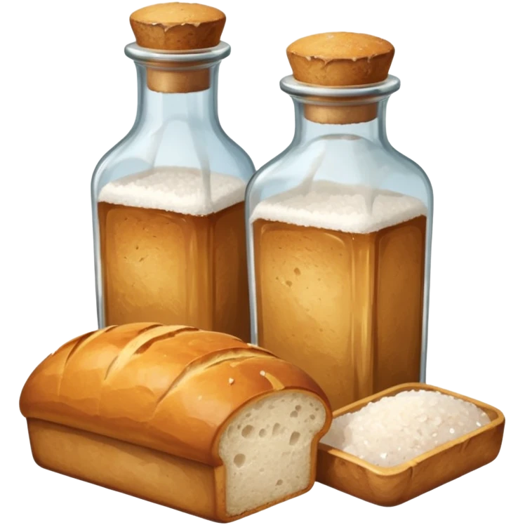 a one victorian bottle of salt and a loaf of bread emoji