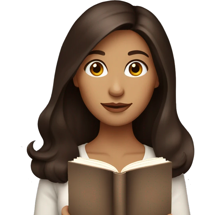 Long dark brown hair with mahogany brown eyes woman reading a book emoji