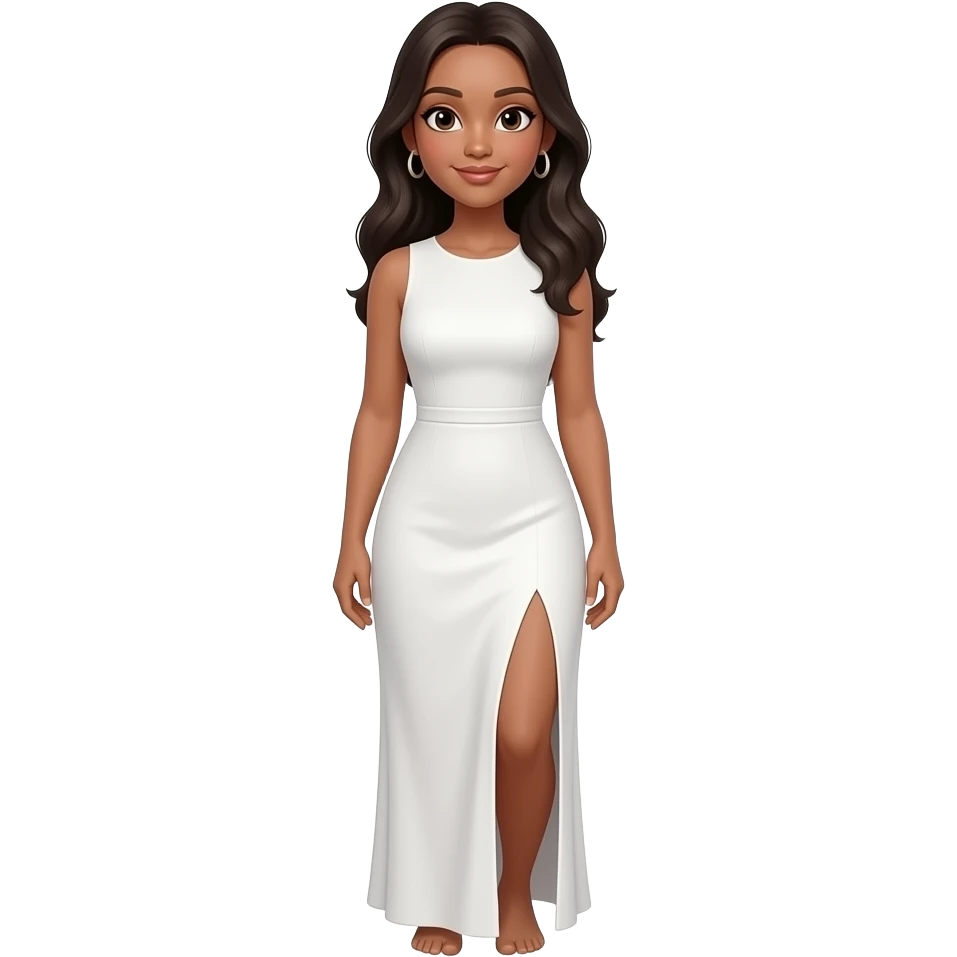 sleeveless, neckless, long dress with leg slit and white emoji