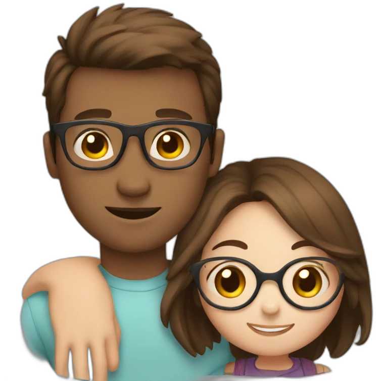 a girl with brown hair in glasses hugs a guy with brown hair emoji