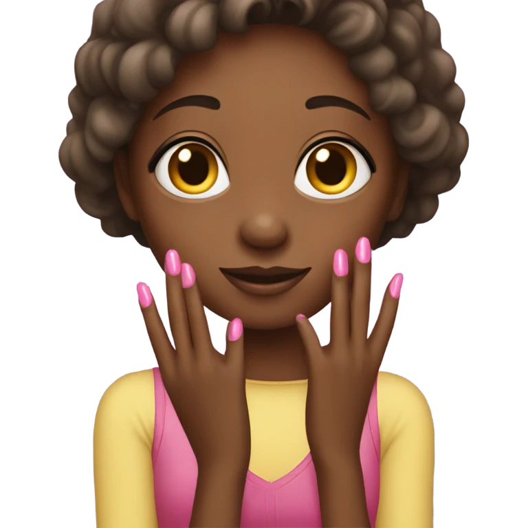 Girl with dark skin showing her long pink finger nails emoji