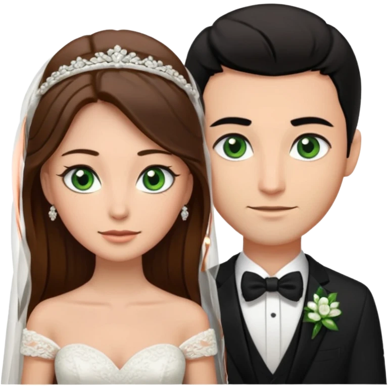 Black hair brown eyes bride with brown hair green eyes tall groom with white wedding bands emoji