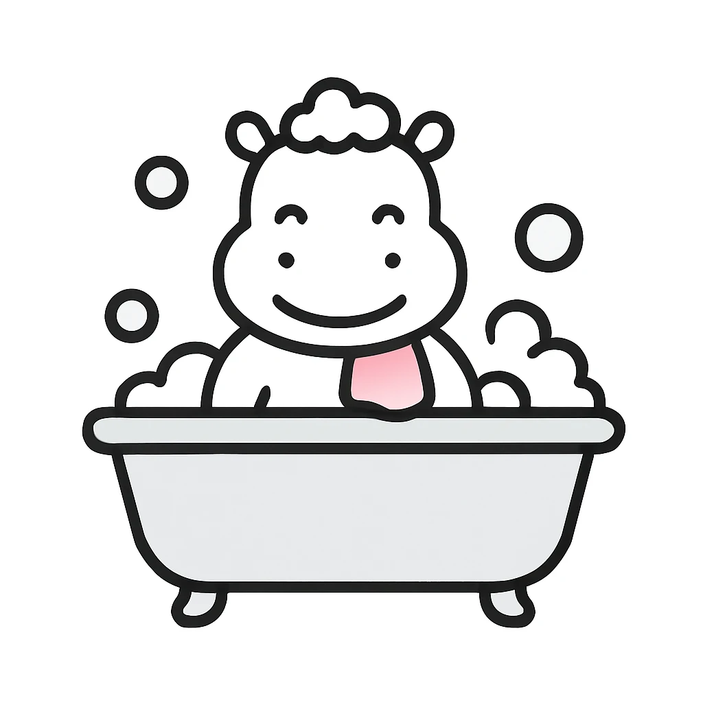 happy hippo with bubbles in bathtub emoji