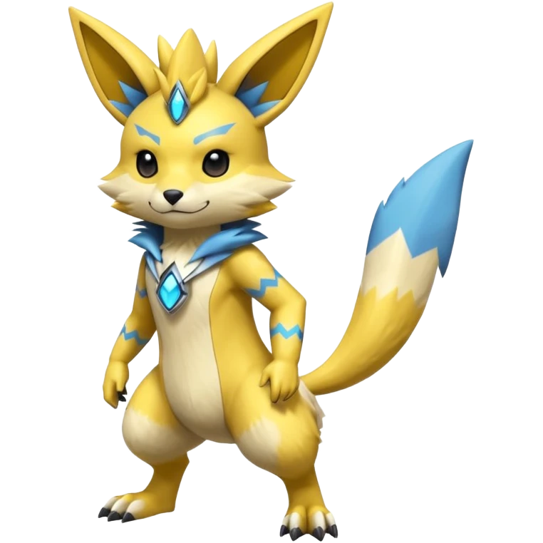 Modern anthropomorphic furry futuristic shiny colorful Lombax-Zeraora-Minccino-Pichu-Renamon-fusion (full body) emoji