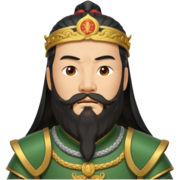 Guang Gong (Guan Yu) nodding, dignified, traditional Chinese armor, long beard, respectful gesture, simple clear expression emoji