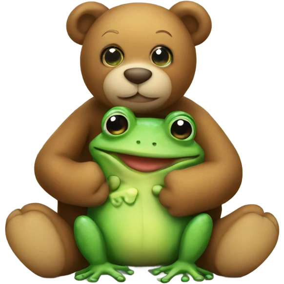 Teddy bear hugging a frog emoji