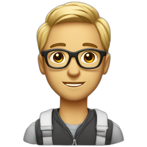 designer with mucbook with reg hair and glasses emoji