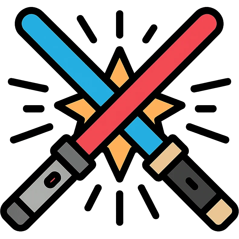 blue and red lightsabers colliding at the center, energy burst and motion streaks emoji