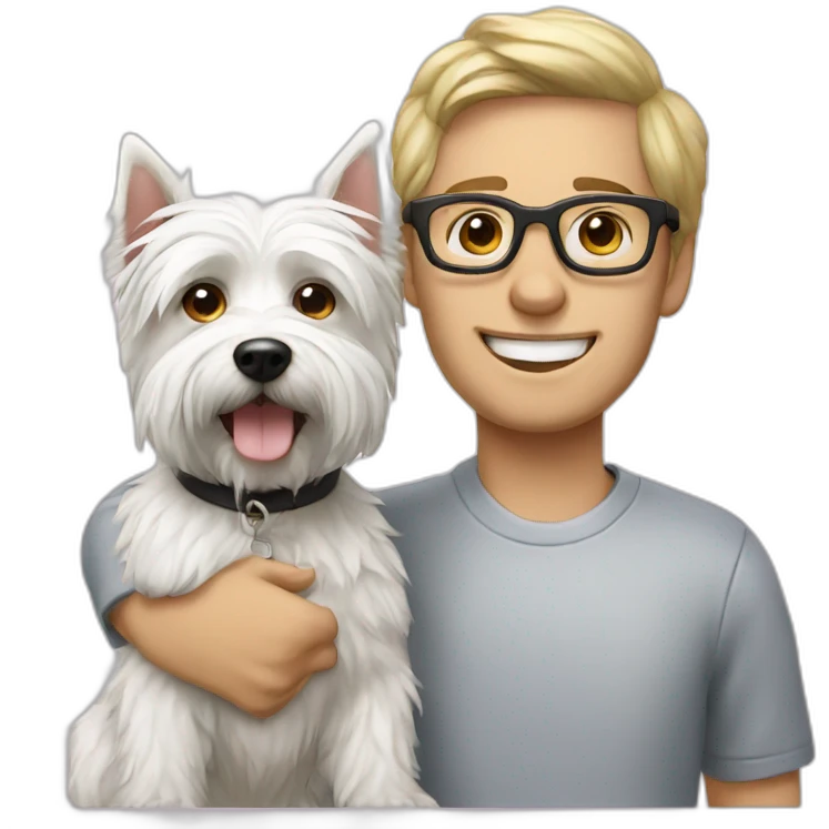 Man with glasses anda with westie dog girl emoji