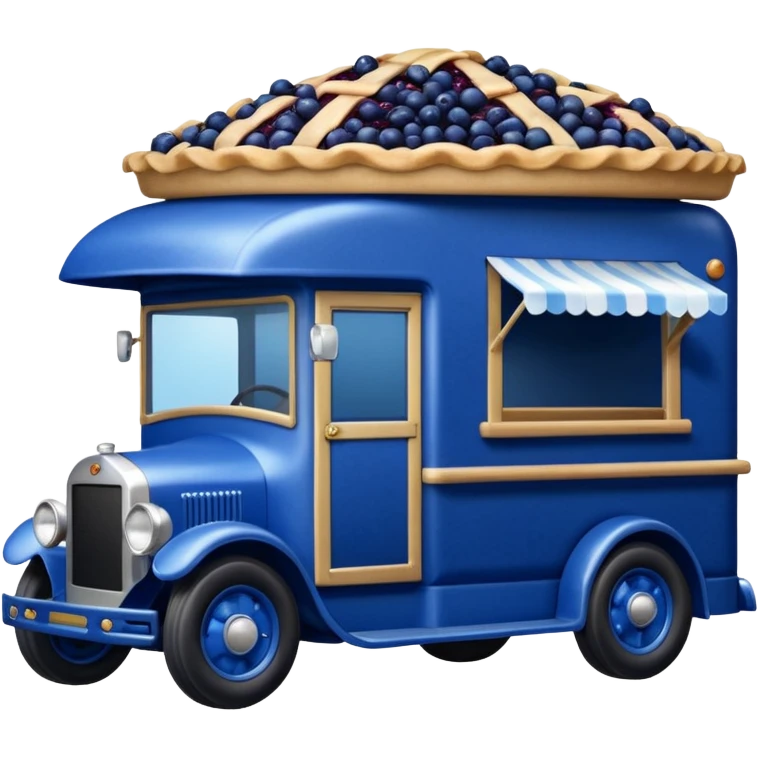 shiny crushed-dark-blue crystal body frozen blueberry pie 1912 antique long-wheelbase cab over durable trails low rider moving truck food truck  emoji