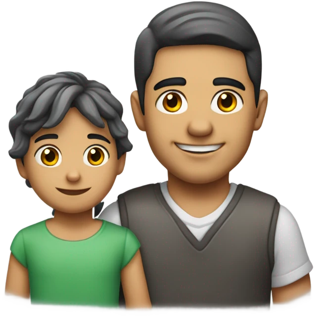Menino moreno com uma criança no colo emoji