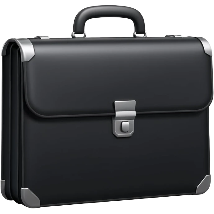 luxury briefcase emoji, matte black metal texture, clean sharp geometry, subtle reflections, minimalist futuristic 3D style, isolated on white emoji