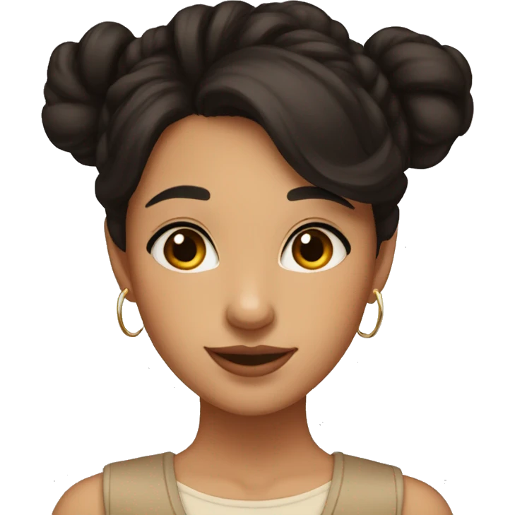 girl, big nose, black hair in bun, hoop earrings, brown eyes, tan skin, freckles emoji
