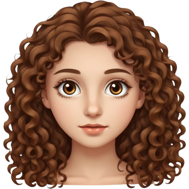 20-year-old woman with long curly brown hair, small hazel eyes, long eyelashes emoji