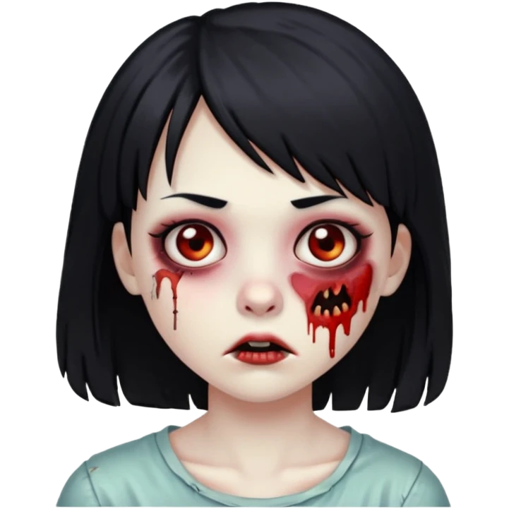zombie girl black hair side bangs emoji