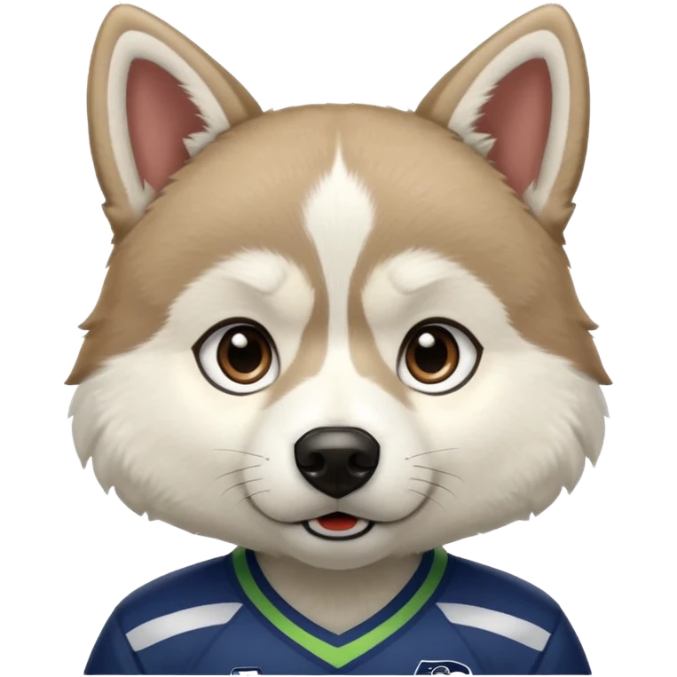 White  brown husky with Seattle Seahawks gear emoji