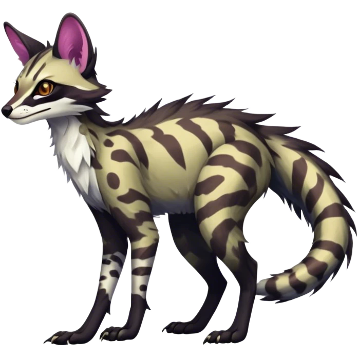 Feral Rare Fantasy dark colorful Vernid-Sergal-Genet-species by LiLaiRa, random markings, tufted tail, tufted ears, full body emoji