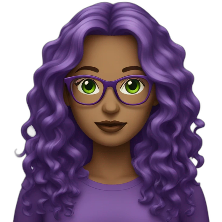 White-curvy-woman-purple-long-wavy-hair-green-eyes-square-glasses emoji
