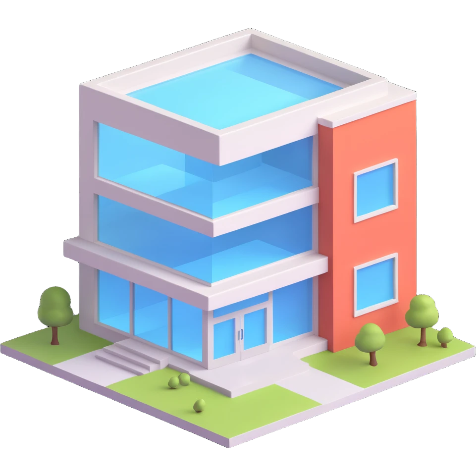 clinic building with a see-through window, 3D style emoji