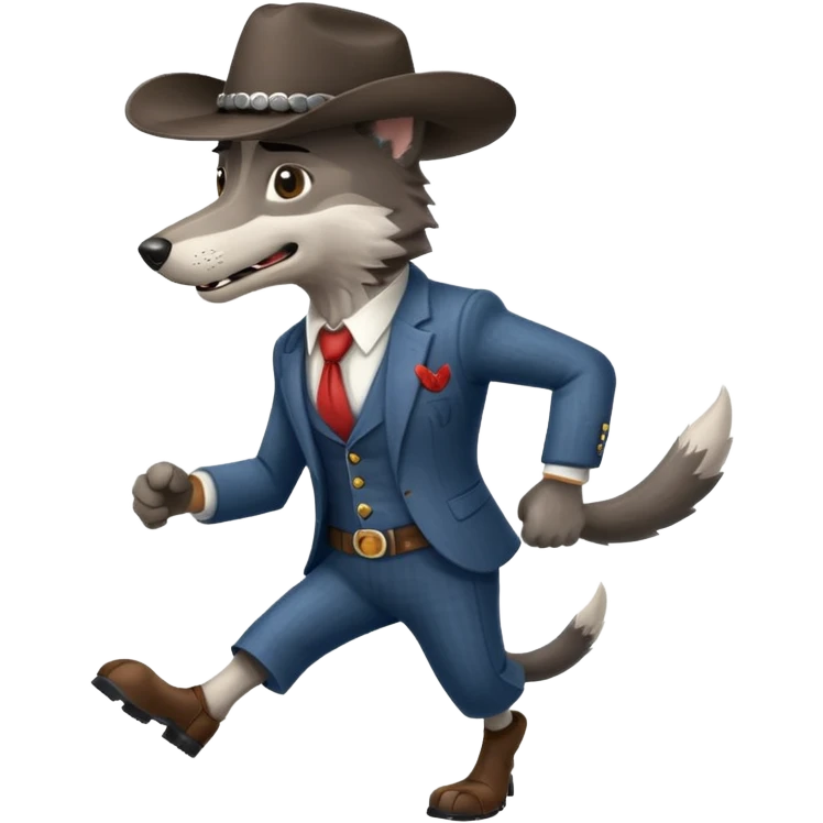 Big muscler grey wolf hound with cowboy hat and suit. With big bold letters spelling “RUNNER” emoji