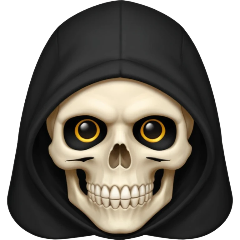 skull head, black hood, faux emoji