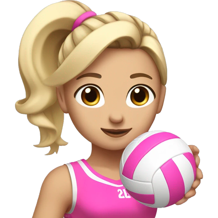blonde haired girl with a ponytail and brown eyes, bumping a volleyball in a pink volleyball outfit emoji