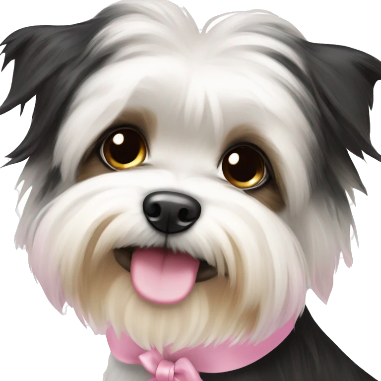black and white Biewer Terrier with pink bow emoji