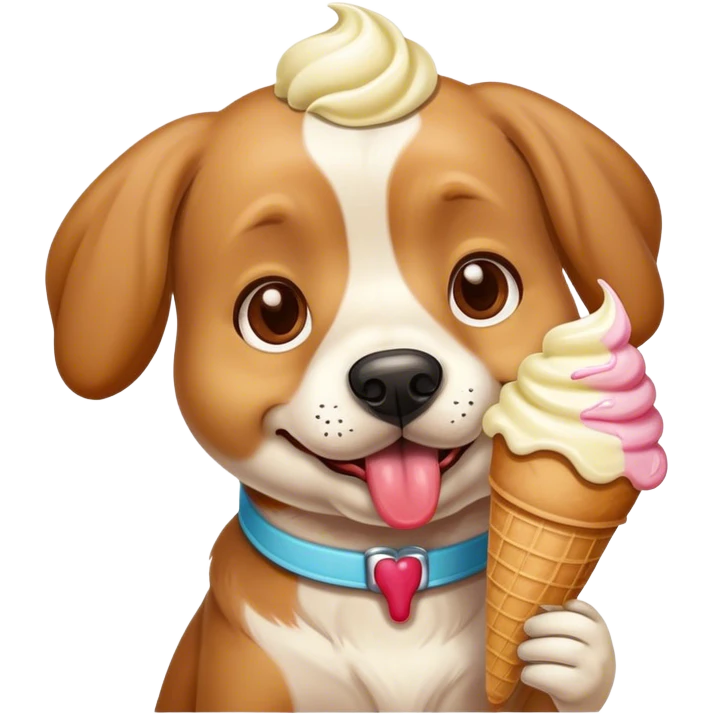 An emerald dog ￼having ice cream ￼ emoji