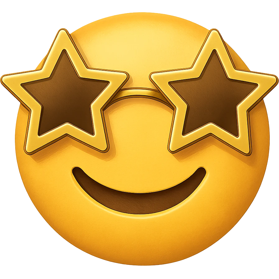 yellow face with gold star glasses emoji, digital illustration emoji