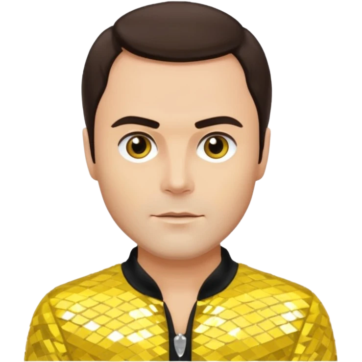 John Saxon with dark brown hair, yellow sequin outfit emoji
