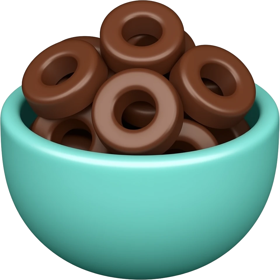 super realistic small teal bowl of chocolate circles emoji