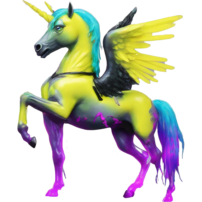 .Zombie_ Vaporwave black holographic oilslick zombie unicorn yellow caution tape graffiti Pegasus  emoji