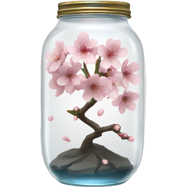 Realistic sakura flower in a transparent jar vase emoji