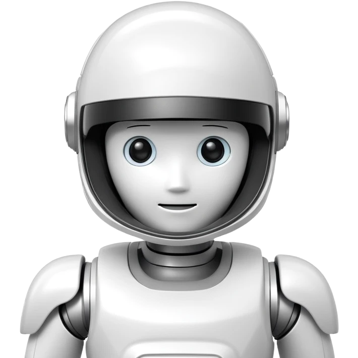 ASIMO robot, white humanoid robot by Honda with helmet-like head emoji
