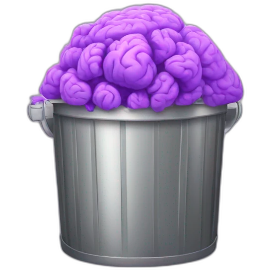 a silver trash bin full of purple brain emoji