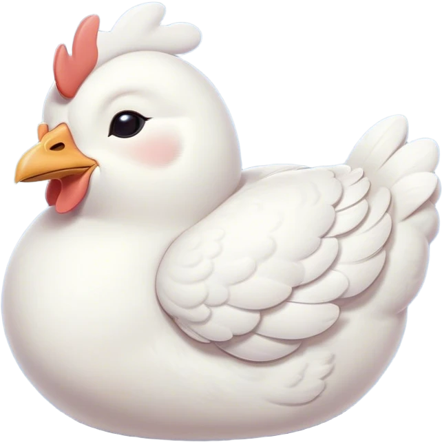 Meme-Worthy Cute Sleeping White Chicken Portrait Emoji, Head resting peacefully with a contented smile, showcasing a delightfully compact build and a luxuriously soft white plumage, eyes shut in a serene, restful nap, Simplified yet hilariously adorable features, highly detailed, glowing with a soft, drowsy light, high shine, relaxed and utterly lovable, stylized with an air of playful laziness, bright and heartwarming, soft glowing outline, capturing the essence of a comically sleepy chicken, so meme-worthy it feels like it could instantly become the next viral sensation of adorable slumber! emoji