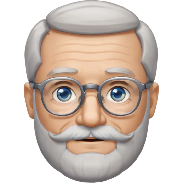 Create me an emoji of an old man. Gray really short size hair. Gray follow-up full beard. Squarer Glasses. Blue eyes. Little smile emoji