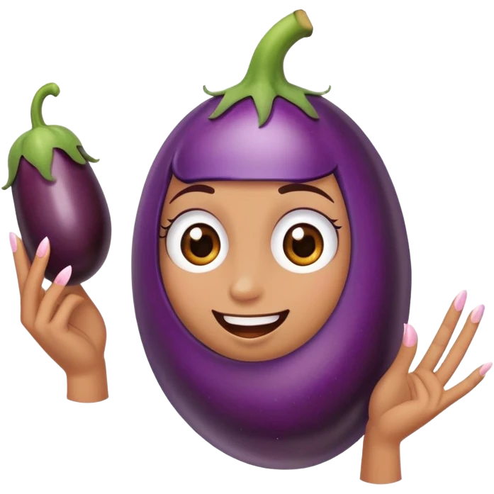Emoji with long eyelashes and long fingernails holding an eggplant  emoji