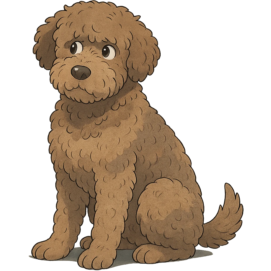 ghibli style roan Lagotto Romagnolo dog illustration emoji