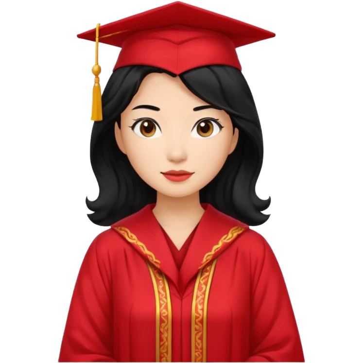 Graduate asian black hair with wavy hair long  with red emoji