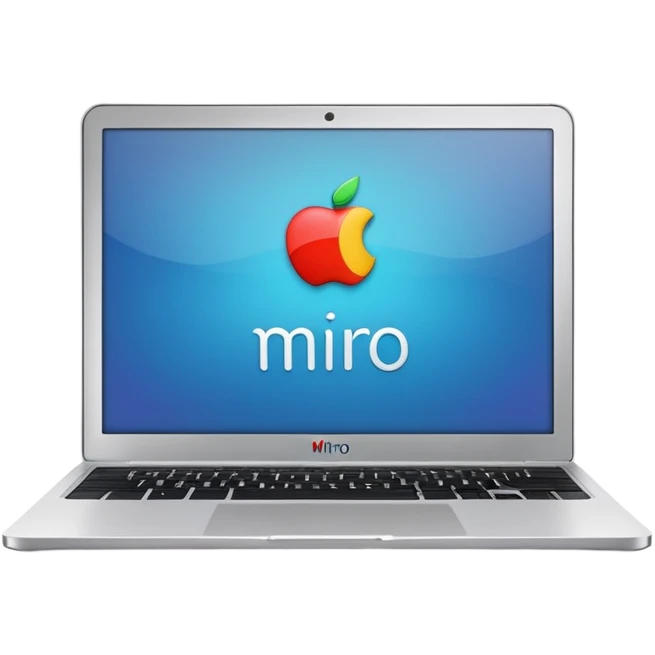 laptop with the Miro logo on the display, apple style emoji emoji