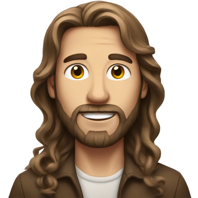 a white man with long brown hair who loves wood, beauty and freedom emoji