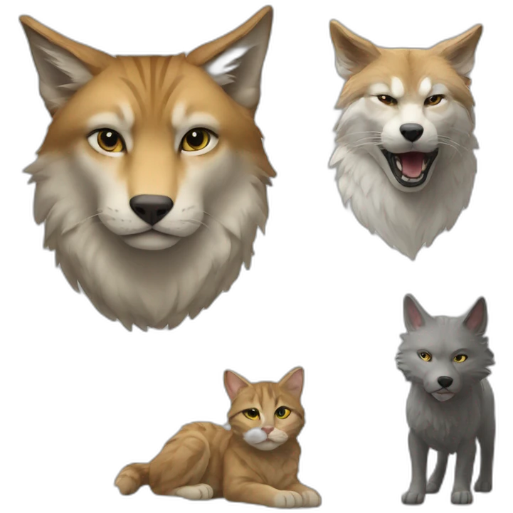 Picture of a cat on top of a wolf emoji