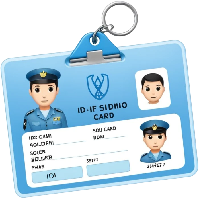 black Scissors cutting a light blue idf soldier ID card in 2 parts .hyper realistic emoji