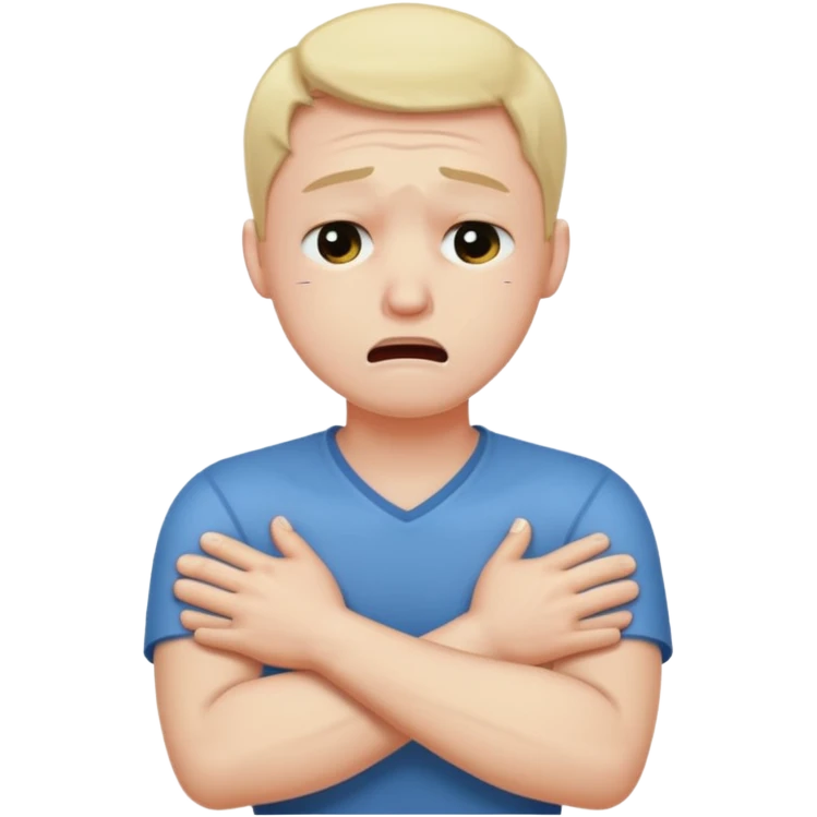Arms crossed around neck crying guy emoji