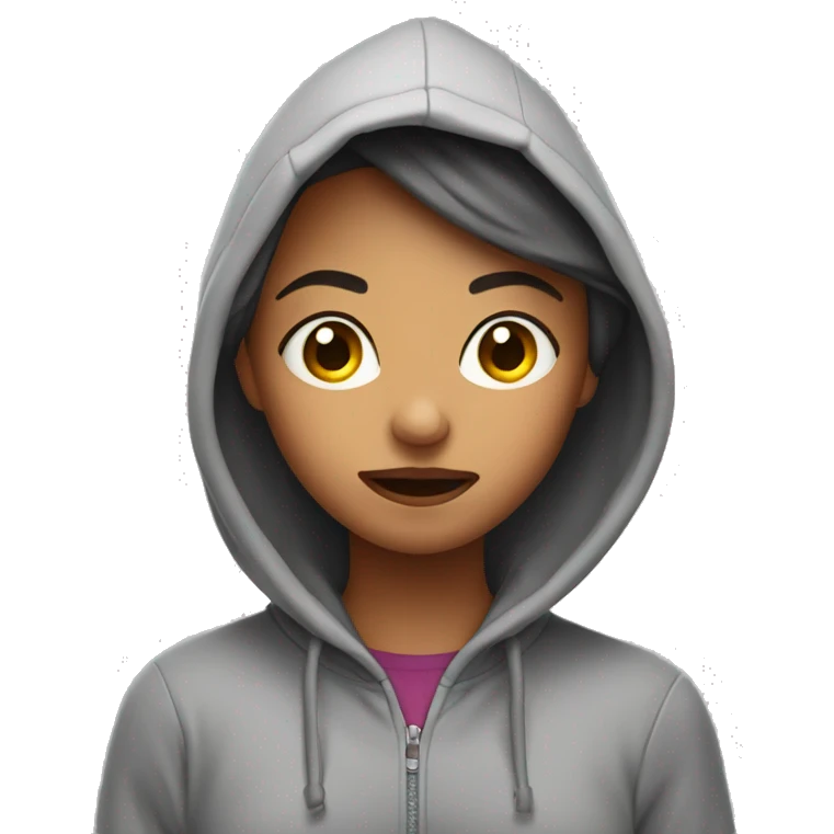Teen girl in hoodie sticking tongue out emoji