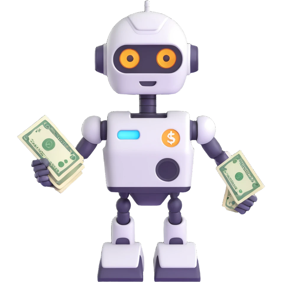 friendly and modern robot mascot for a finance app with subtle money or finance elements emoji