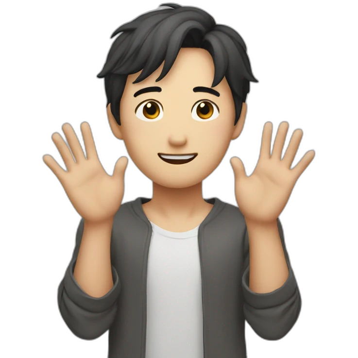 Jin shows his hands to say hello emoji