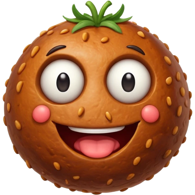 a giant meatball with googly eyes and a smile emoji