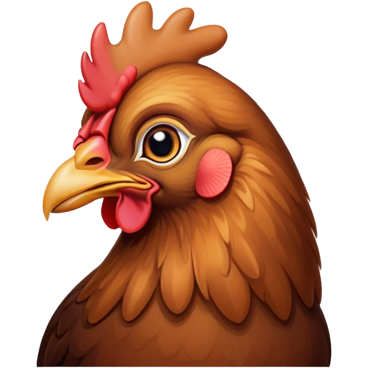 Cinematic Noble Brown Chicken Portrait Emoji, Poised and regal, with a compact, sturdy build and a warm, well-groomed brown plumage, deep-set soulful beady eyes, Simplified yet sharp and sophisticated features, highly detailed, glowing with a soft, dignified glow, high shine, intelligent and earthy, stylized with an air of rustic elegance, focused and attentive, soft glowing outline, capturing the essence of a watchful and confident fowl, so majestic it feels as though it could strut out of the screen with effortless authority! emoji